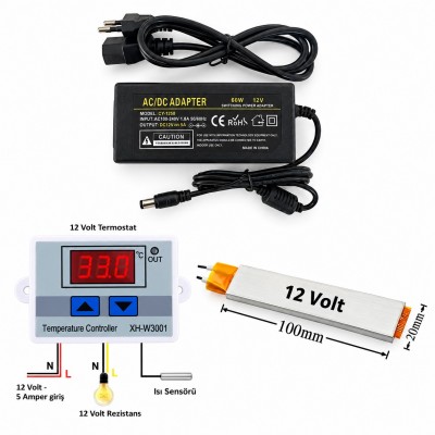 12V XH-W3001 Termostatlı Alüminyum Rezistans Seti